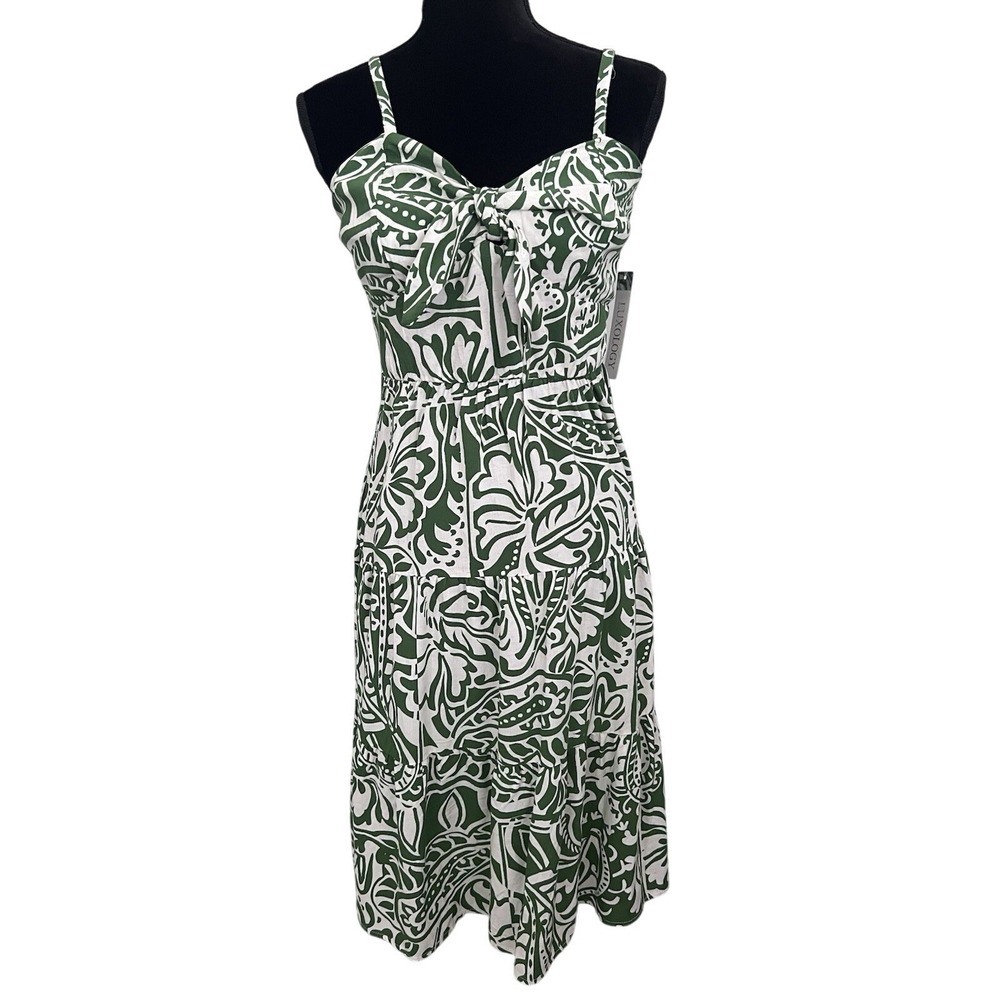 Luxology Womens Summer Linen Blend Dress Bold Botanical Boho  Green White Medium